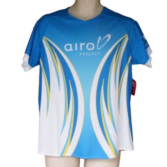 new!! SUGOI Tech Shirt, XL, Exersize, Raglan Short sleeves, Blue/White/Yellow - Picture 1 of 8